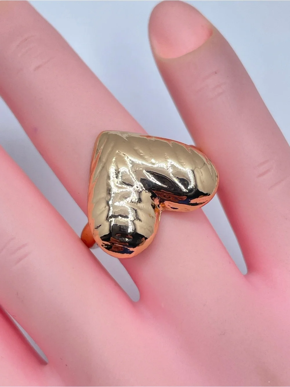 Gold Tone Puffy Heart Ring Bold Statement Love Romantic